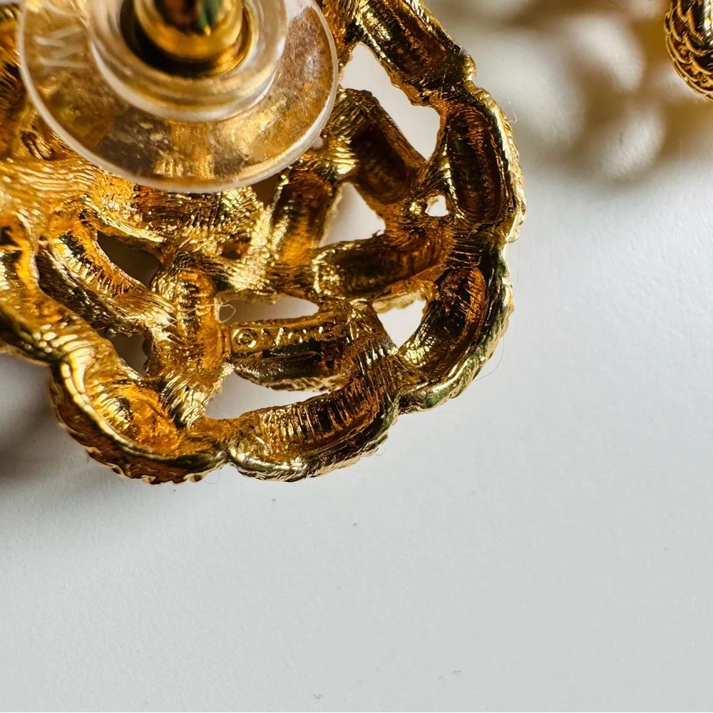 Vintage Monet Golden Weaved Pierced Earrings